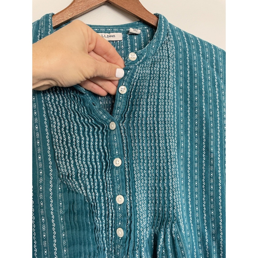 L.L. Bean Dobby Pintuck‎ Nightgown. Size XL Petite Teal/White 100%Cotton Granny - Picture 3 of 10
